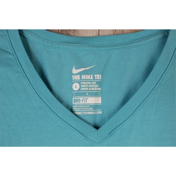 Nike Dri-Fit  Women's Athletic Cut Blue V-Neck Tee Medium "Just Do It" - Picture 3 of 10